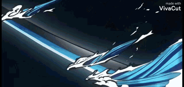 a black background with blue and white waves and the words made with vivacut on the bottom