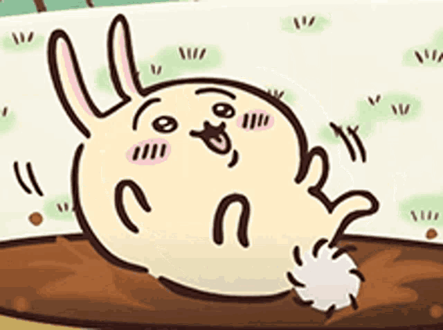 a cartoon rabbit is laying down in the dirt