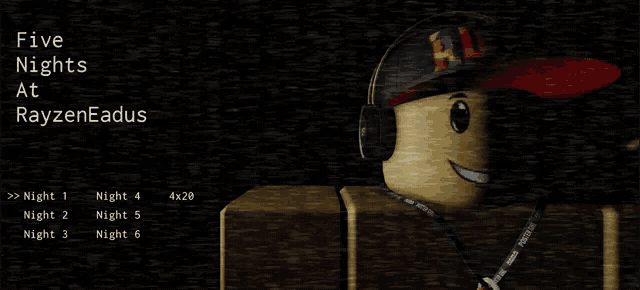 a poster for five nights at rayzeneadus shows a cartoon character wearing headphones