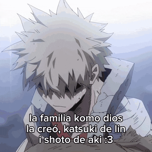 a drawing of a man with a caption that says la familia komo dios la creó katsuki de lin i shoto de aki 3