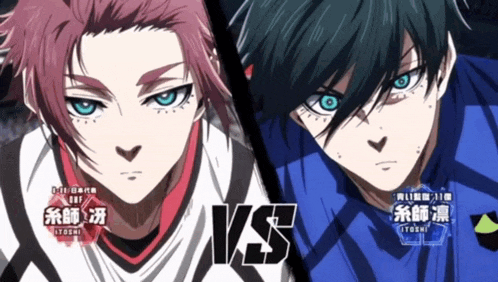 two anime characters are standing next to each other with the letters vs on the bottom