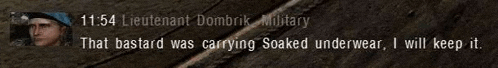 a screenshot of a video game that says lieutenant dombrik military that bastard was carrying soaked underwear