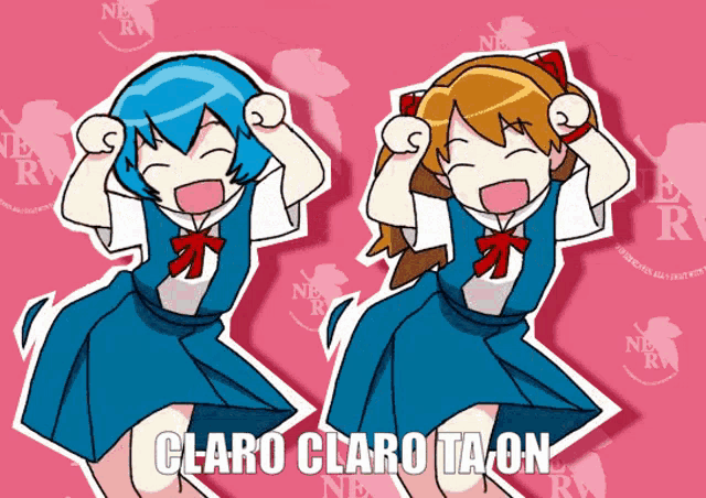 a cartoon of two girls dancing with the words claro claro ta on below them