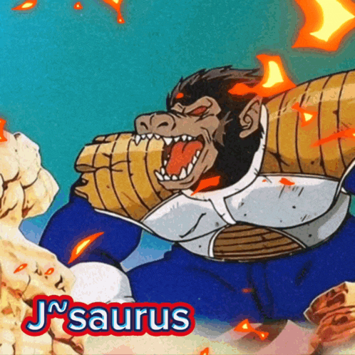 a cartoon of a monkey with the name jsaurus on it