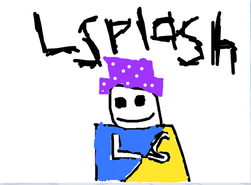 a drawing of a person with a purple hat and the word splash written above them