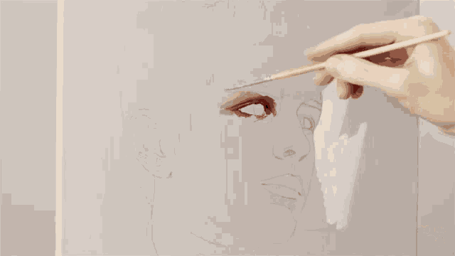 a painting of a woman 's face is being made in animotica