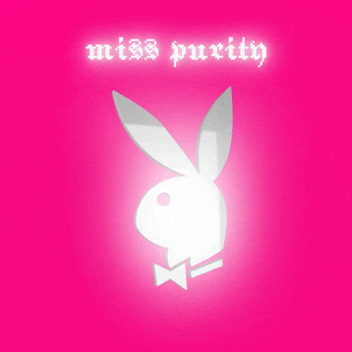 a white playboy bunny on a pink background with the words miss purity