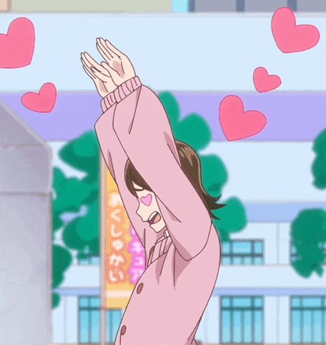 a girl with a heart on her face is surrounded by hearts