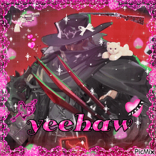 a picture of yeehaw with a cat and a rifle