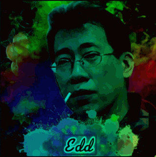 a man with glasses smoking a cigarette with the name edd on the bottom right