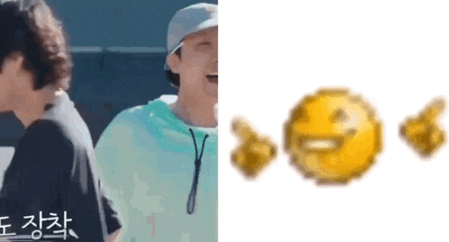 a man is laughing next to a pixelated smiley face .
