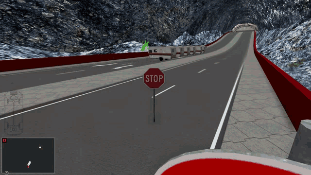 a stop sign on the side of a road in a video game
