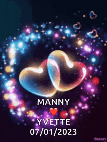 a picture of two hearts with manny and yvette on it