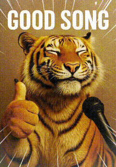 a tiger is singing into a microphone and giving a thumbs up sign