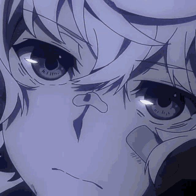 a close up of a anime character 's eyes with a purple background