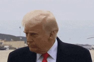 donald trump is wearing a suit and tie and making a face