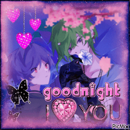 a goodnight i love you greeting card with two anime characters