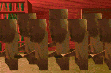 a bunch of purple blocks are lined up in a room