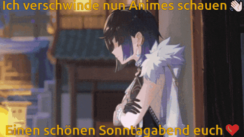 a picture of a girl with the words ich verschinde nun animes schauen einen schönen sonntagabend euch