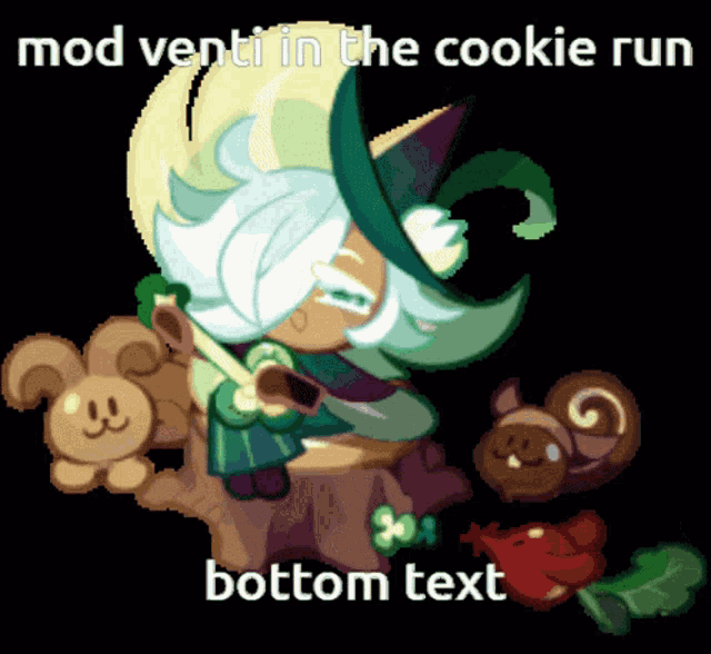 a picture of a cookie run character with the words mod venti in the cookie run bottom text below it