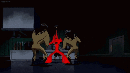 a cartoon of two naked men standing in front of a red wall with the word kidcartoon on the bottom right