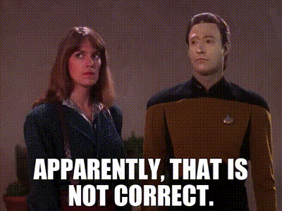 a man and a woman are standing next to each other and the man says apparently that is not correct