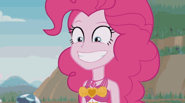 pinkie pie from my little pony equestria girls is smiling and wearing a bikini top