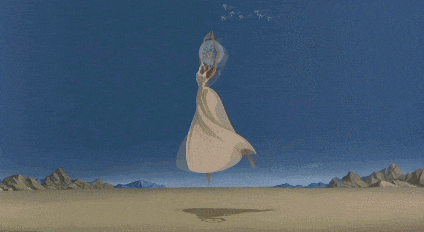 a painting of a woman in a white dress with a dandelion in her hand