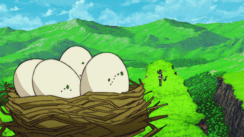 a cartoon of a bird nest with eggs in it