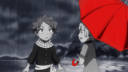 a black and white drawing of a boy and a girl holding an umbrella in the rain