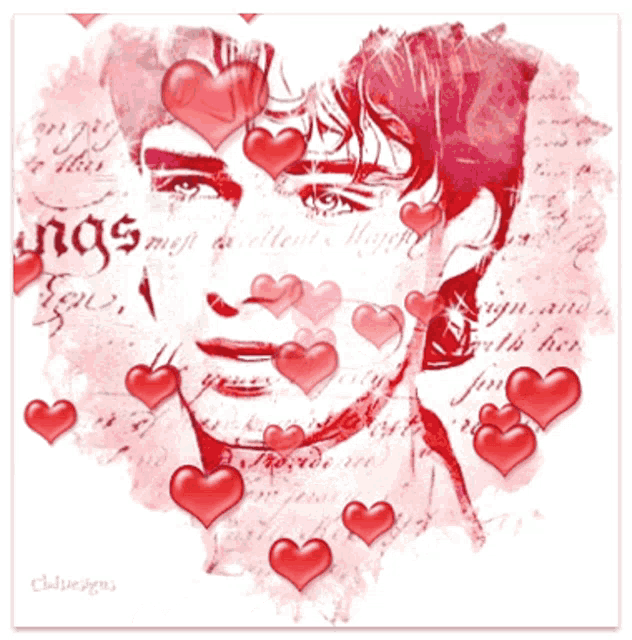 a drawing of a woman surrounded by red hearts and the words " ings "