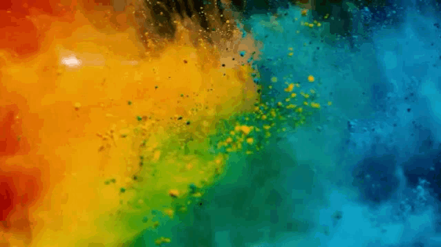 it looks like a painting of a rainbow with a lot of colorful powder coming out of it .