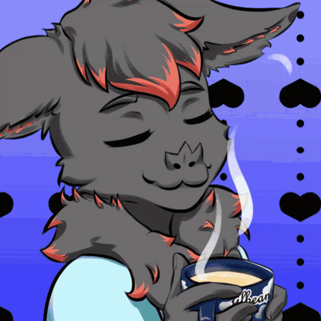 a cartoon drawing of a cat holding a cup of coffee that says bear on it