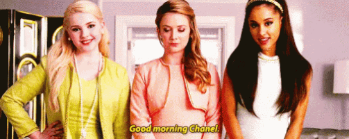 three women are standing next to each other with one saying good morning chanel