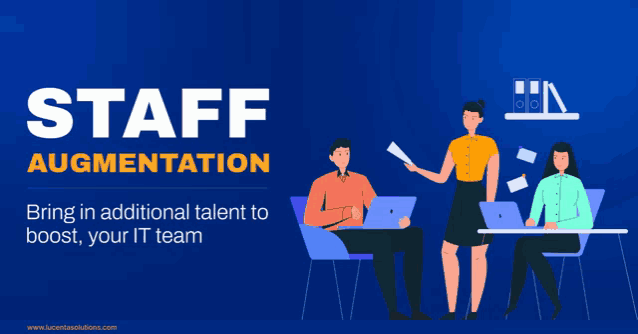 an advertisement for staff augmentation shows people sitting at desks