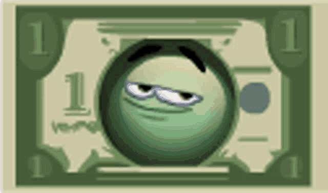 a dollar bill with a green smiley face on it