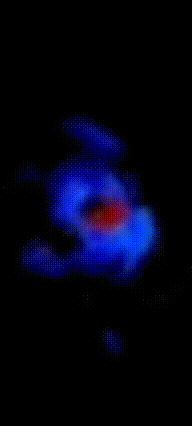 a blurred image of a blue object with hearts floating around it