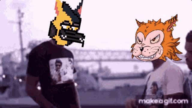 a cartoon of a dog and a cartoon of a cat with makeagif.com in the corner