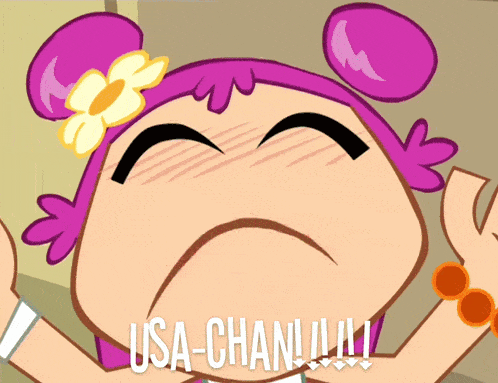 a cartoon character with a flower in her hair says usa-chan!!!