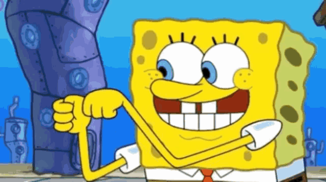 a cartoon of spongebob flexing his arm