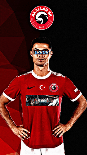 a man wearing a red shirt that says error