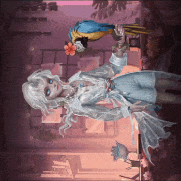 a painting of a woman holding a parrot