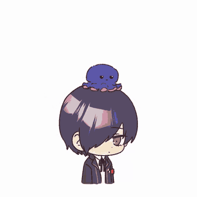 a girl with a pink octopus on her head .