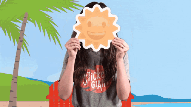 a woman wearing a shirt that says ' sticker giant '