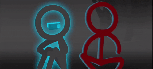 two stick figures standing next to each other with one holding a phone