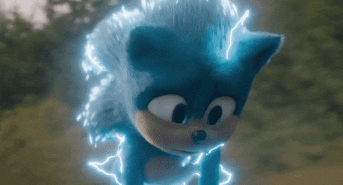 a close up of a sonic the hedgehog with lightning coming out of it