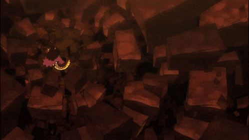a cartoon character with a sword is surrounded by flames and papers