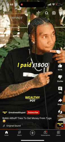 a wealthy pot video is being played on a phone screen