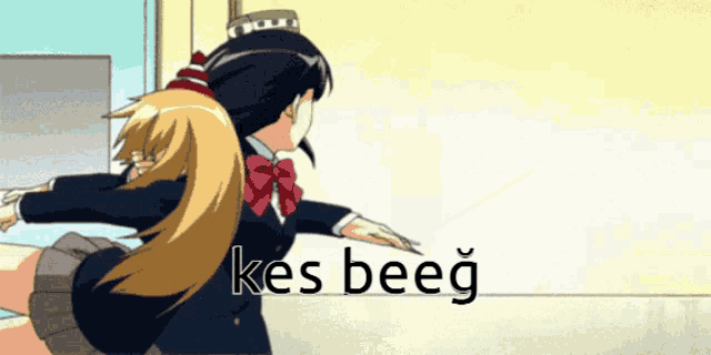 a cartoon of two girls with the word kes beeg on the bottom