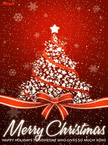 a merry christmas card with a christmas tree made out of stars